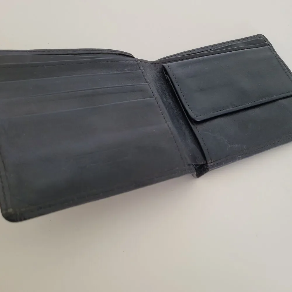 MCM Vintage Men's Wallet Card Case Leather‎ Designer Bifold Signature Navy Blue